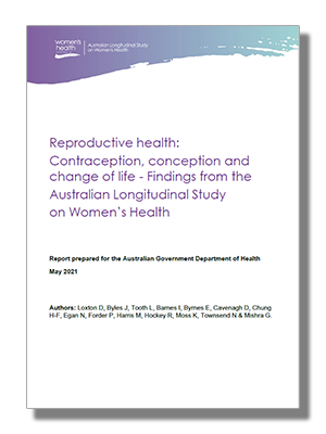 Cover thumbnail of the ALSWH 2021 report on Reproductive Health